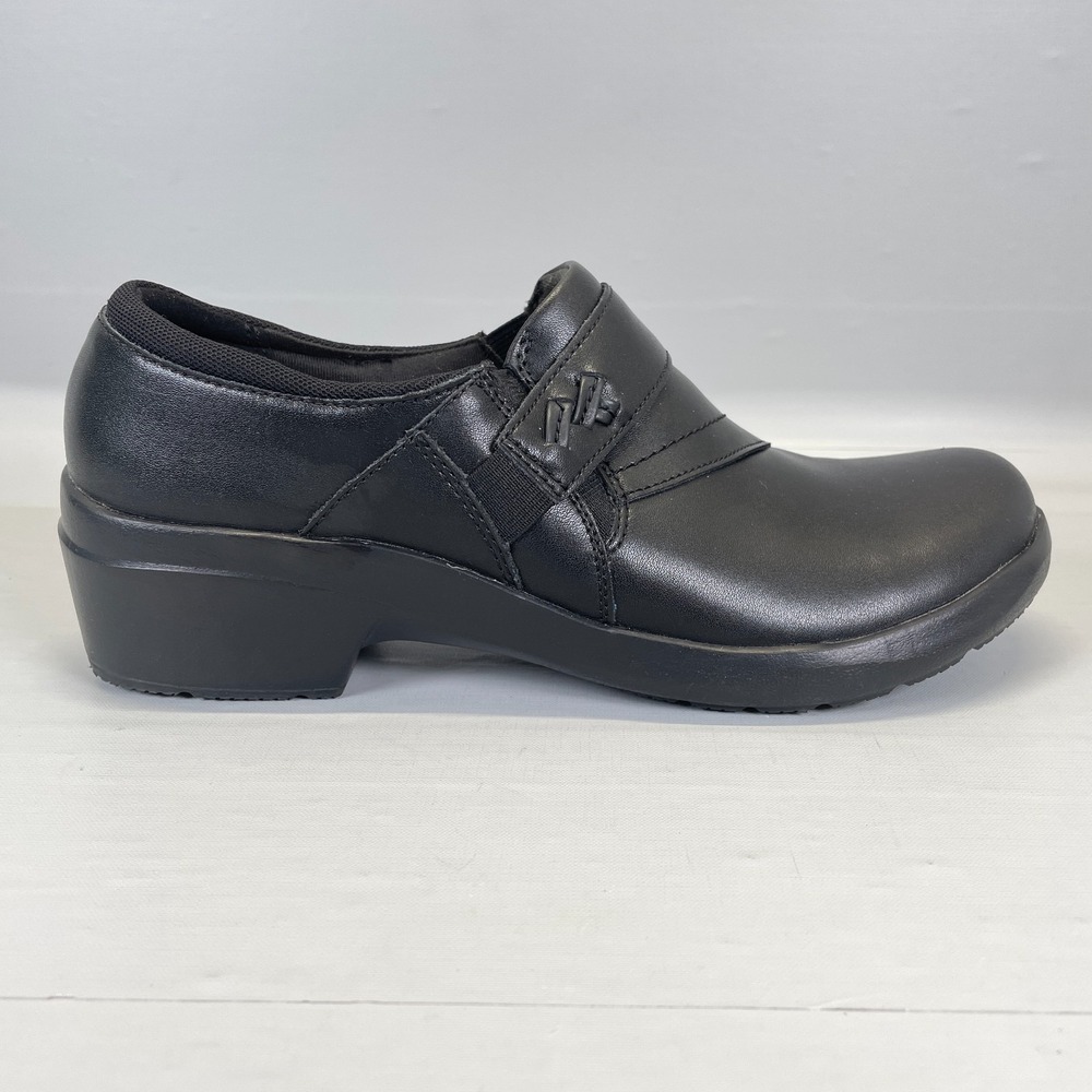 Clarks Angie Pearl Shoes Womens Size 9.5 M Black Leather Slip On Comfort Casual